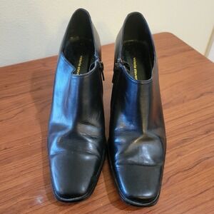 Valerie Stevens Rome Ankle Booties Womens 8M Black Leather Square Toe Block Heel